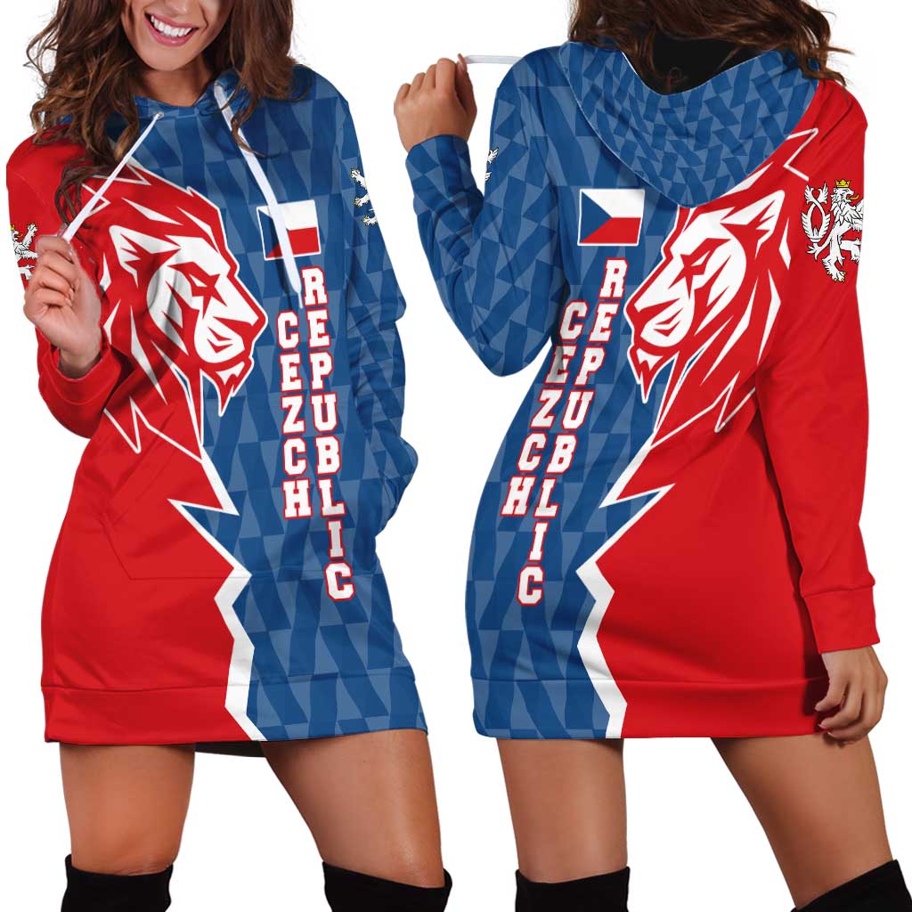 Czech Republic Hoodie Dress with Red Blue Modern Lion Design and Geometric Flag - Wonder Print Shop