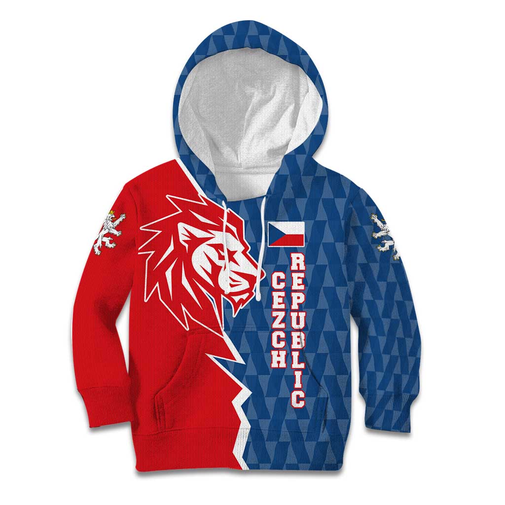 Czech Republic Kid Hoodie with Red Blue Modern Lion Design and Geometric Flag - Wonder Print Shop