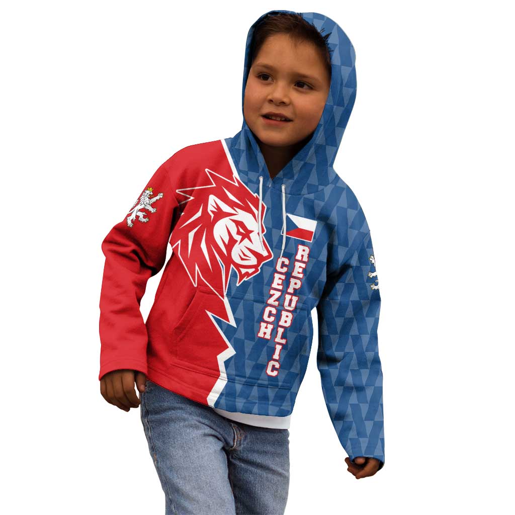 Czech Republic Kid Hoodie with Red Blue Modern Lion Design and Geometric Flag - Wonder Print Shop