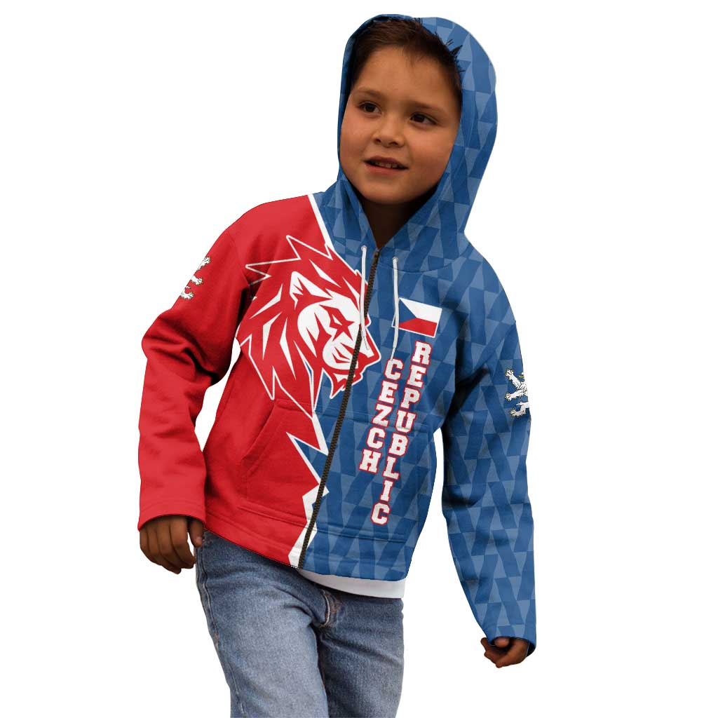 Czech Republic Kid Hoodie with Red Blue Modern Lion Design and Geometric Flag - Wonder Print Shop