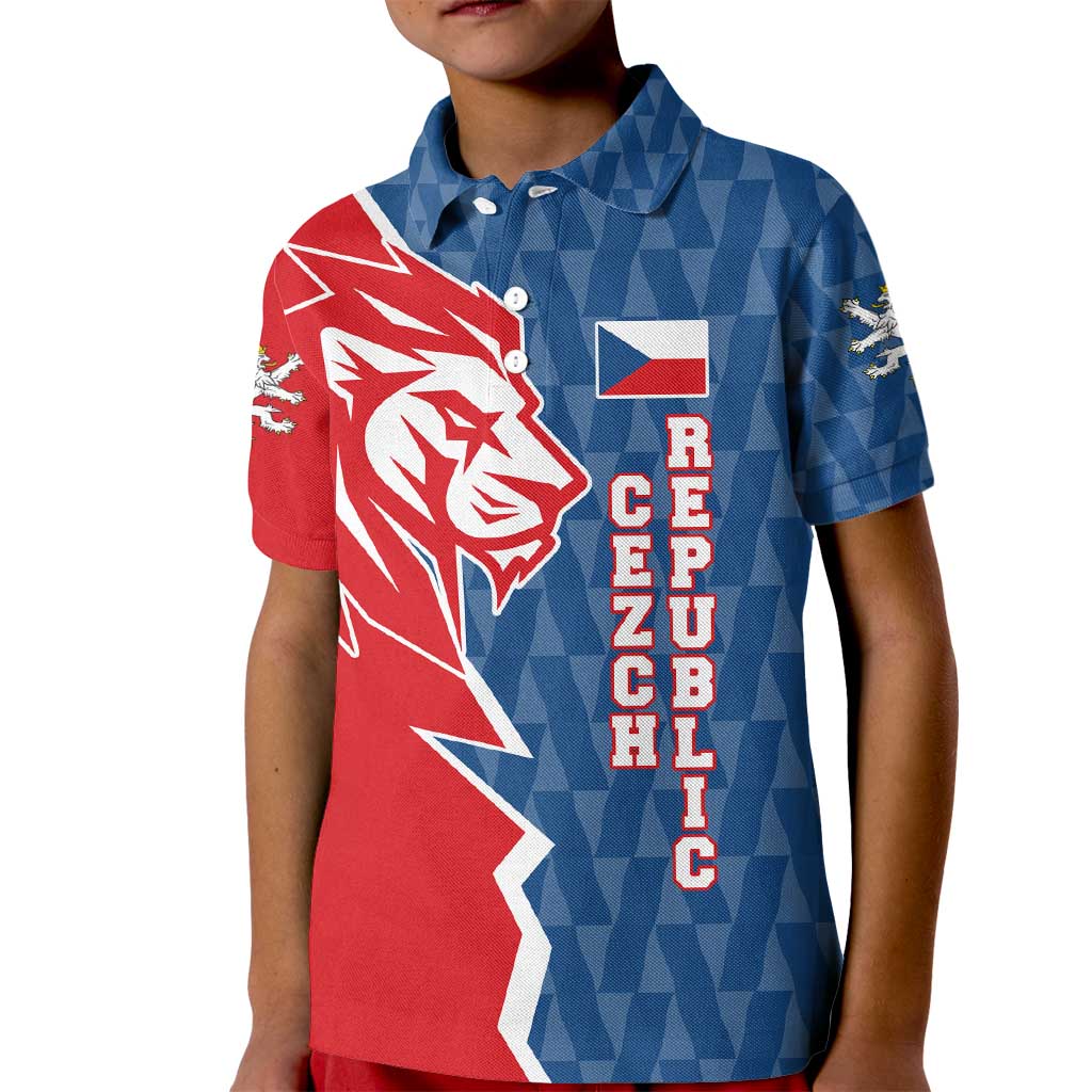 Czech Republic Kid Polo Shirt with Red Blue Modern Lion Design and Geometric Flag - Wonder Print Shop