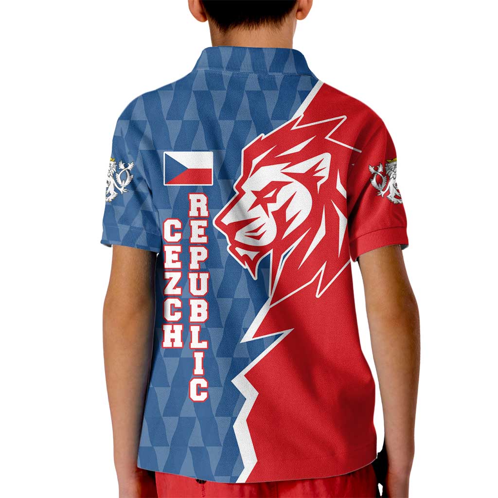 Czech Republic Kid Polo Shirt with Red Blue Modern Lion Design and Geometric Flag - Wonder Print Shop