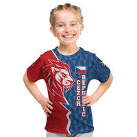 Czech Republic Kid T Shirt with Red Blue Modern Lion Design and Geometric Flag - Wonder Print Shop