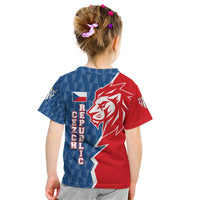 Czech Republic Kid T Shirt with Red Blue Modern Lion Design and Geometric Flag - Wonder Print Shop