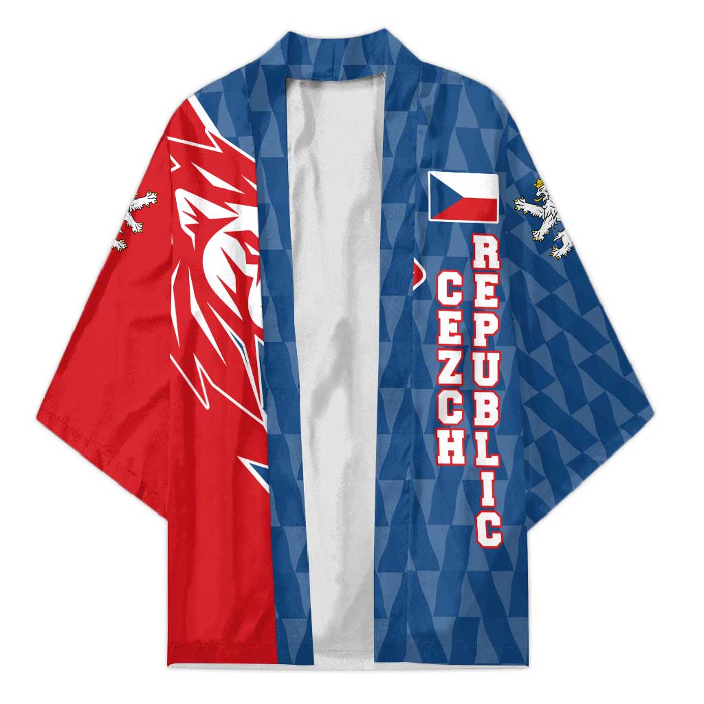 Czech Republic Kimono with Red Blue Modern Lion Design and Geometric Flag - Wonder Print Shop
