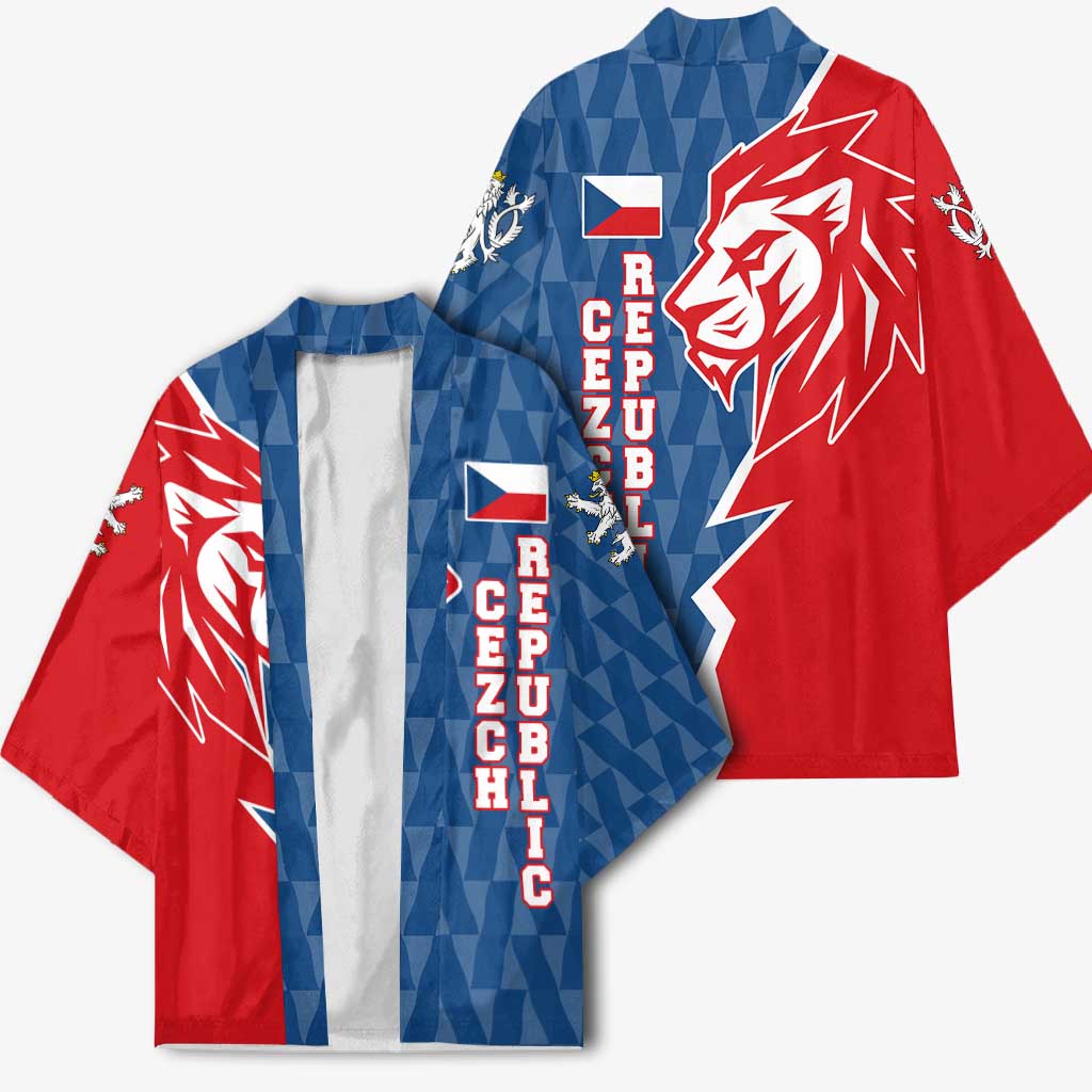 Czech Republic Kimono with Red Blue Modern Lion Design and Geometric Flag - Wonder Print Shop