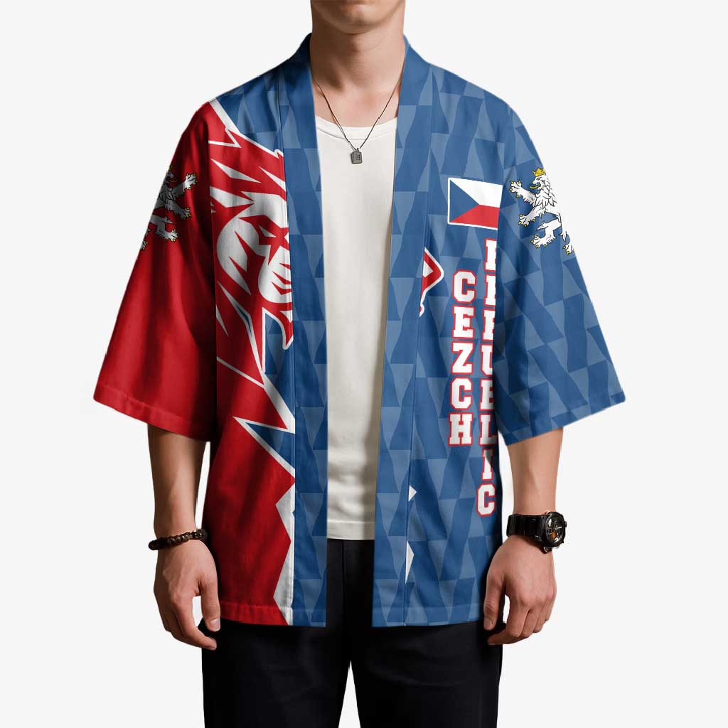 Czech Republic Kimono with Red Blue Modern Lion Design and Geometric Flag - Wonder Print Shop