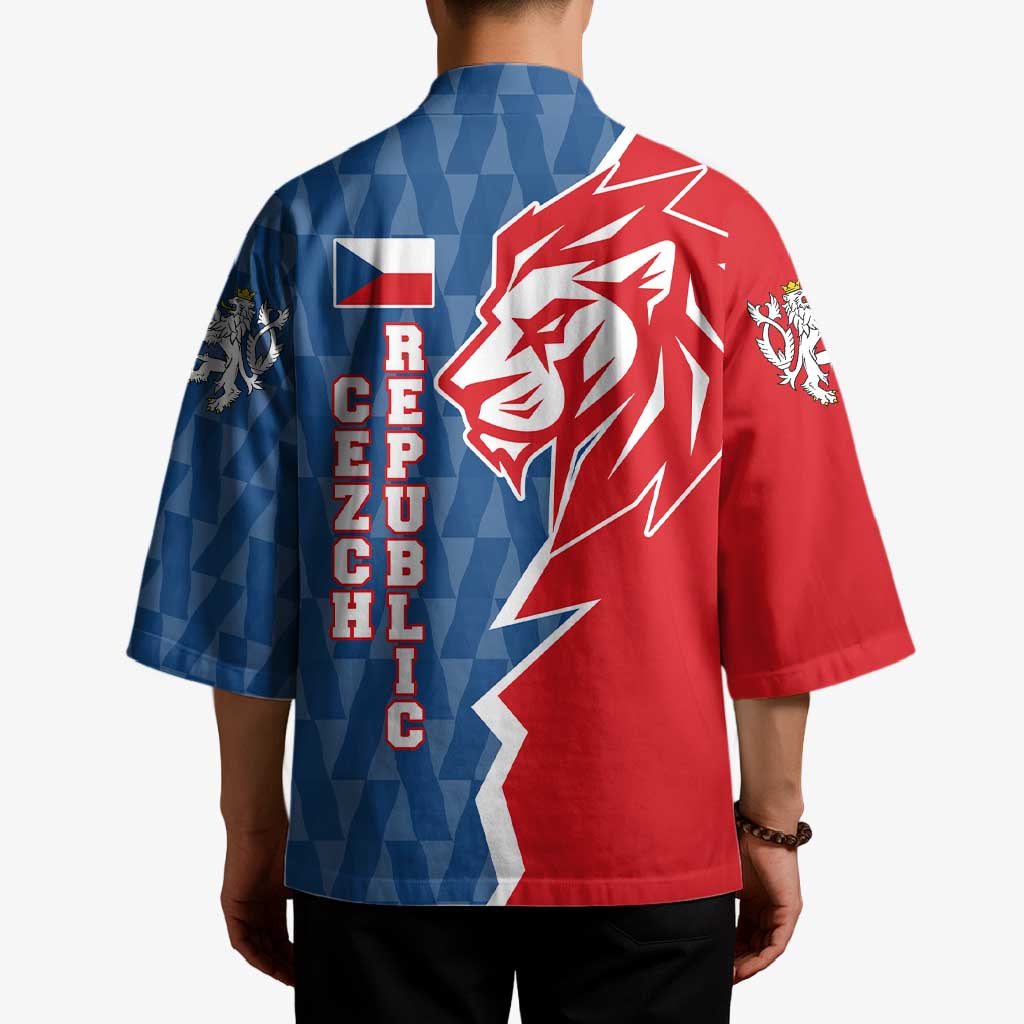Czech Republic Kimono with Red Blue Modern Lion Design and Geometric Flag - Wonder Print Shop