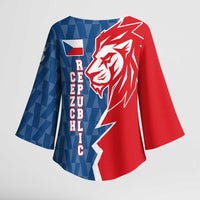 Czech Republic Kimono Sleeve Blouse with Red Blue Modern Lion Design and Geometric Flag - Wonder Print Shop
