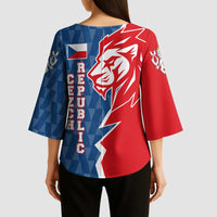 Czech Republic Kimono Sleeve Blouse with Red Blue Modern Lion Design and Geometric Flag - Wonder Print Shop