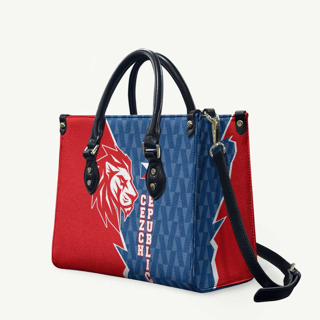 Czech Republic Leather Bag with Red Blue Modern Lion Design and Geometric Flag - Wonder Print Shop