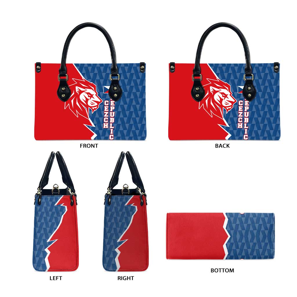 Czech Republic Leather Bag with Red Blue Modern Lion Design and Geometric Flag - Wonder Print Shop