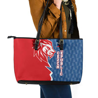 Czech Republic Leather Tote Bag with Red Blue Modern Lion Design and Geometric Flag - Wonder Print Shop