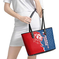 Czech Republic Leather Tote Bag with Red Blue Modern Lion Design and Geometric Flag - Wonder Print Shop