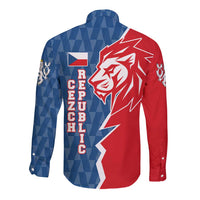 Czech Republic Long Sleeve Button Shirt with Red Blue Modern Lion Design and Geometric Flag - Wonder Print Shop