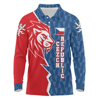 Czech Republic Long Sleeve Polo Shirt with Red Blue Modern Lion Design and Geometric Flag - Wonder Print Shop