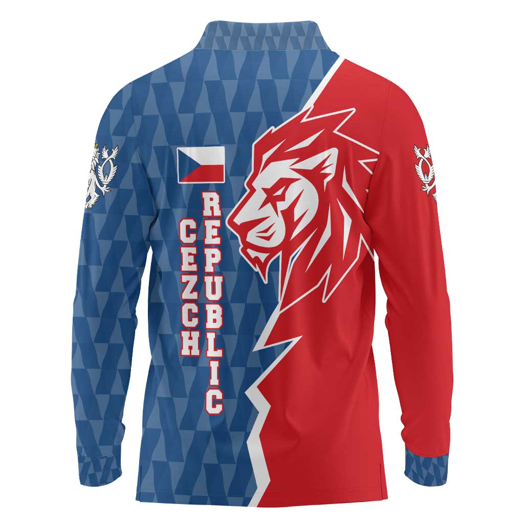 Czech Republic Long Sleeve Polo Shirt with Red Blue Modern Lion Design and Geometric Flag - Wonder Print Shop