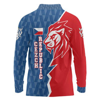 Czech Republic Long Sleeve Polo Shirt with Red Blue Modern Lion Design and Geometric Flag - Wonder Print Shop