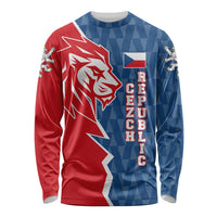 Czech Republic Long Sleeve Shirt with Red Blue Modern Lion Design and Geometric Flag - Wonder Print Shop