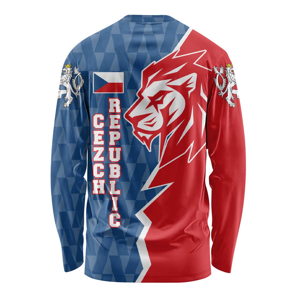 Czech Republic Long Sleeve Shirt with Red Blue Modern Lion Design and Geometric Flag - Wonder Print Shop