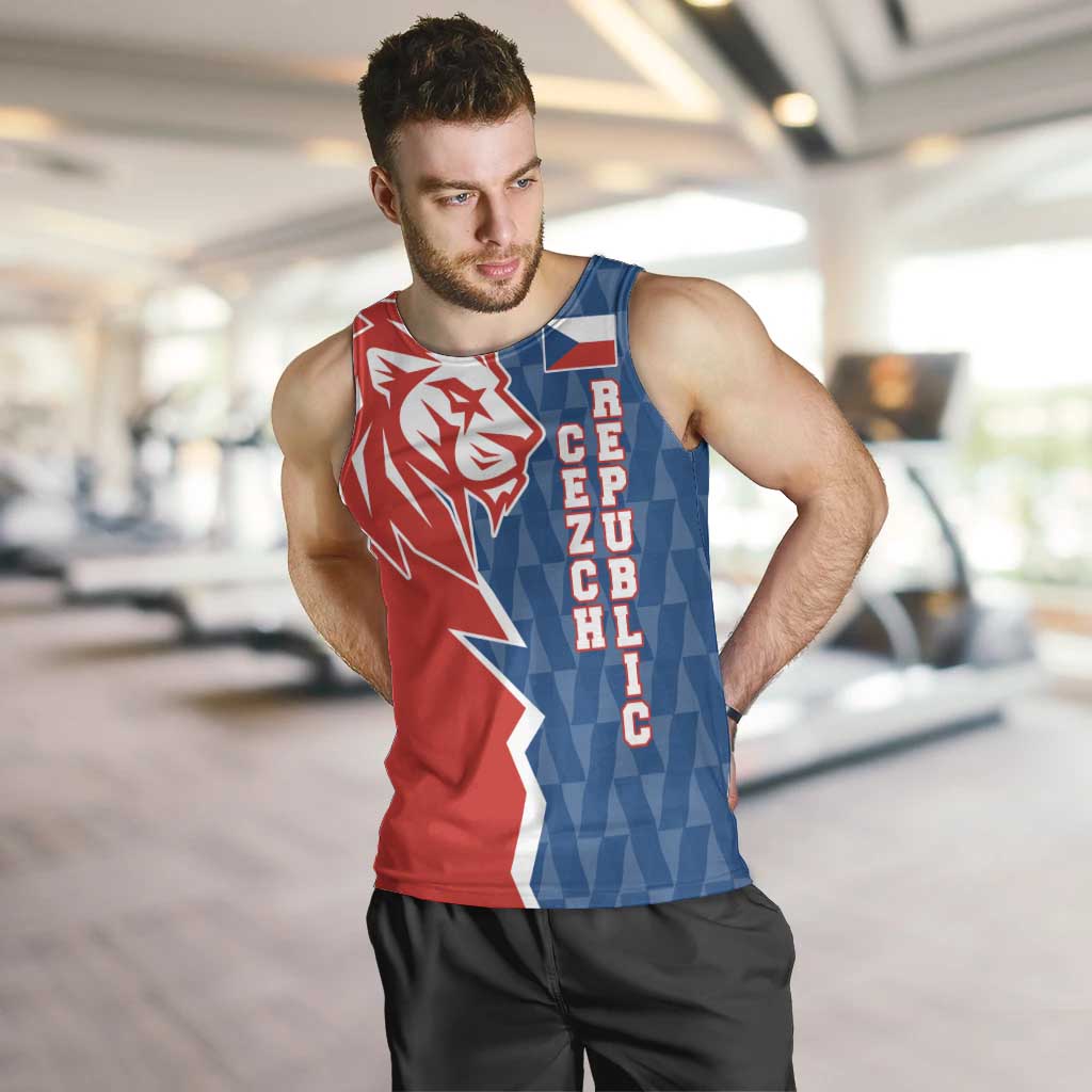 Czech Republic Men Tank Top with Red Blue Modern Lion Design and Geometric Flag - Wonder Print Shop