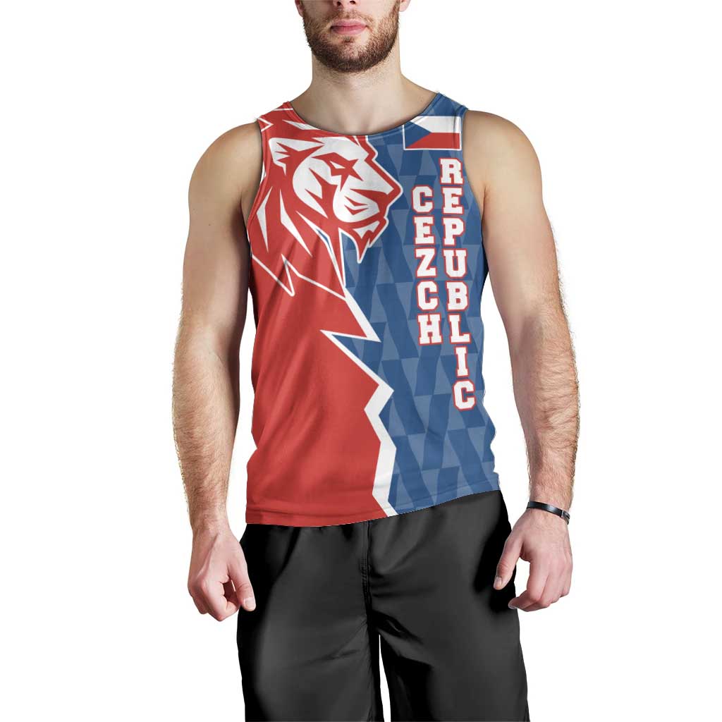 Czech Republic Men Tank Top with Red Blue Modern Lion Design and Geometric Flag - Wonder Print Shop