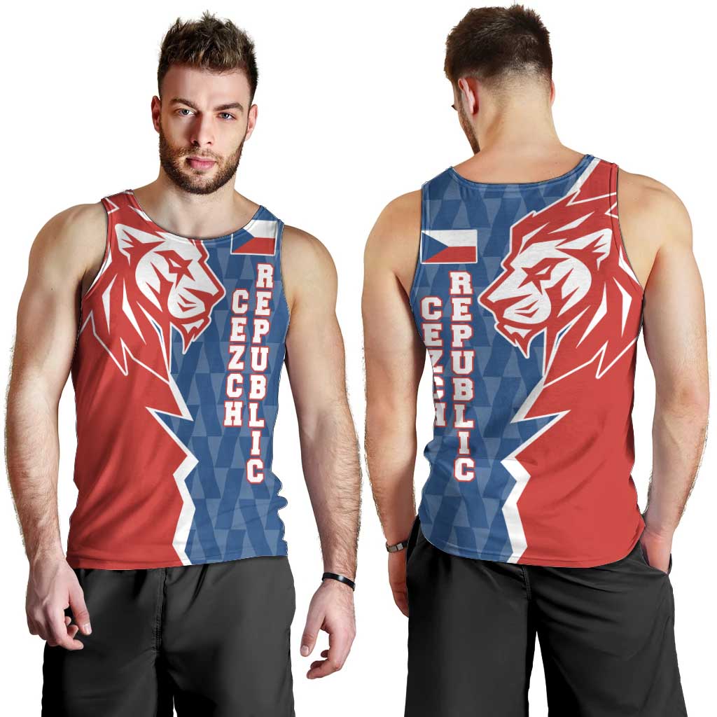 Czech Republic Men Tank Top with Red Blue Modern Lion Design and Geometric Flag - Wonder Print Shop