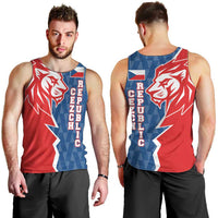 Czech Republic Men Tank Top with Red Blue Modern Lion Design and Geometric Flag - Wonder Print Shop