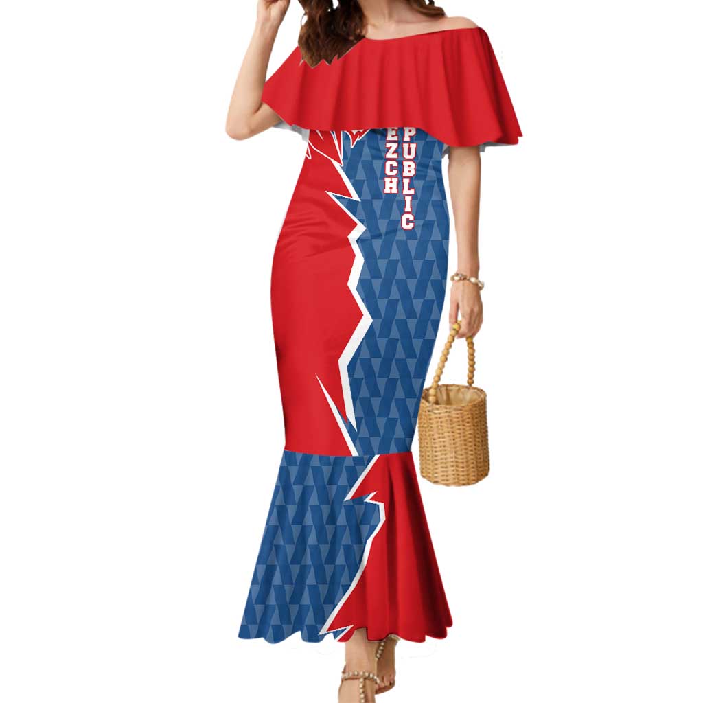 Czech Republic Mermaid Dress with Red Blue Modern Lion Design and Geometric Flag - Wonder Print Shop