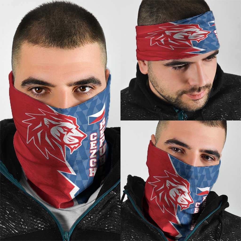 Czech Republic Neck Gaiter with Red Blue Modern Lion Design and Geometric Flag TS04