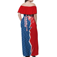 Czech Republic Off Shoulder Maxi Dress with Red Blue Modern Lion Design and Geometric Flag - Wonder Print Shop
