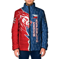 Czech Republic Padded Jacket with Red Blue Modern Lion Design and Geometric Flag - Wonder Print Shop
