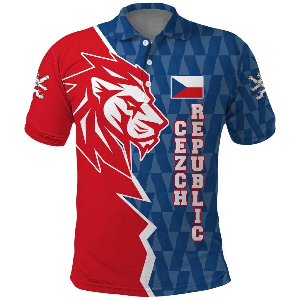 Czech Republic Polo Shirt with Red Blue Modern Lion Design and Geometric Flag - Wonder Print Shop