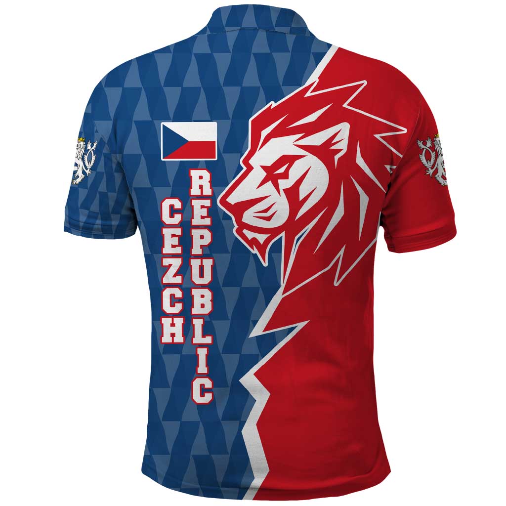Czech Republic Polo Shirt with Red Blue Modern Lion Design and Geometric Flag - Wonder Print Shop