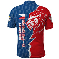 Czech Republic Polo Shirt with Red Blue Modern Lion Design and Geometric Flag - Wonder Print Shop
