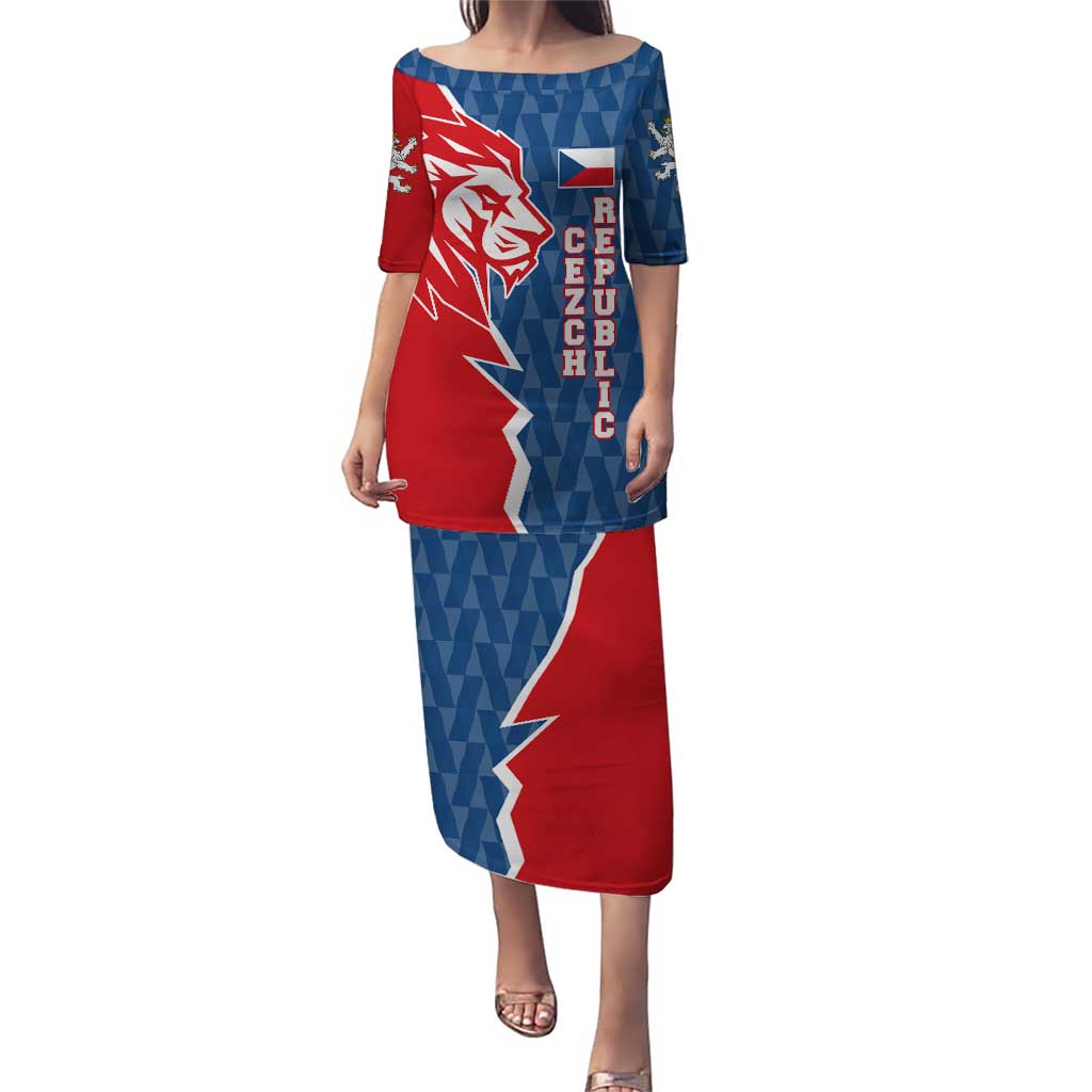 Czech Republic Puletasi with Red Blue Modern Lion Design and Geometric Flag - Wonder Print Shop