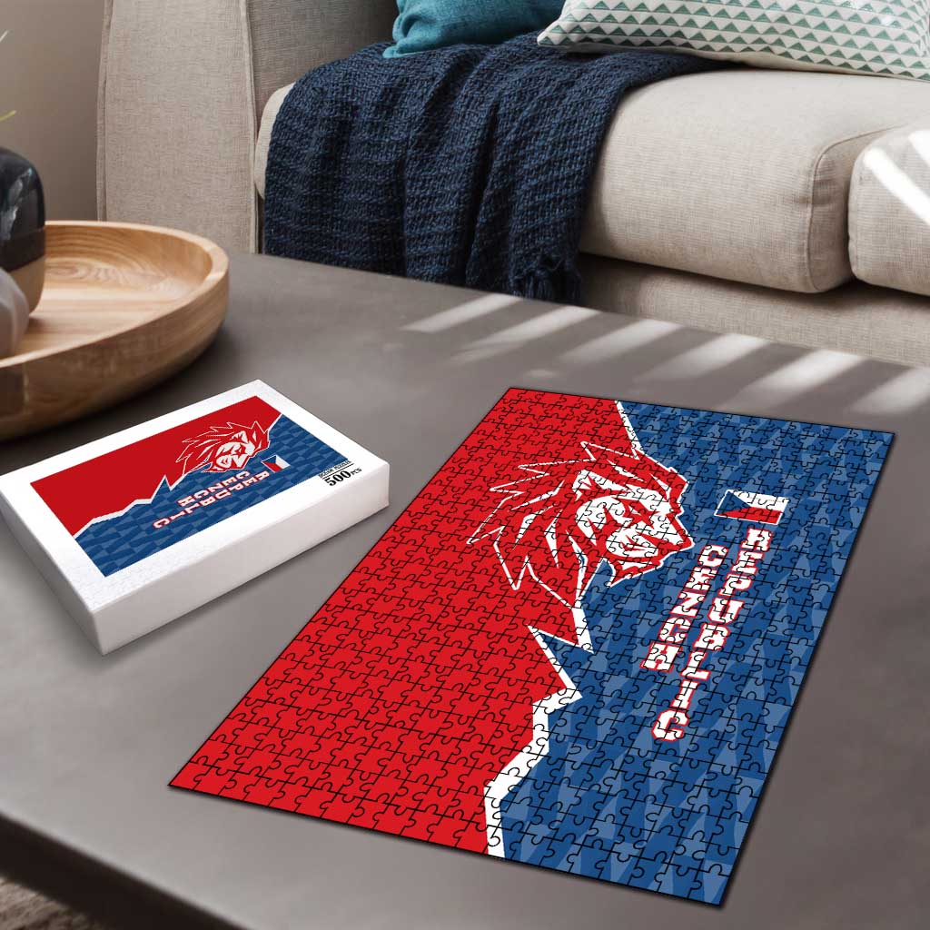 Czech Republic Puzzle with Red Blue Modern Lion Design and Geometric Flag - Wonder Print Shop