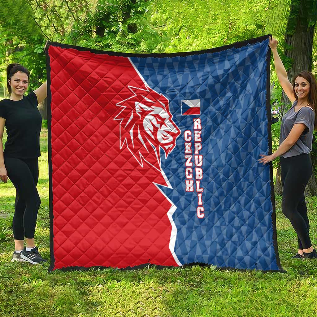 Czech Republic Quilt with Red Blue Modern Lion Design and Geometric Flag - Wonder Print Shop