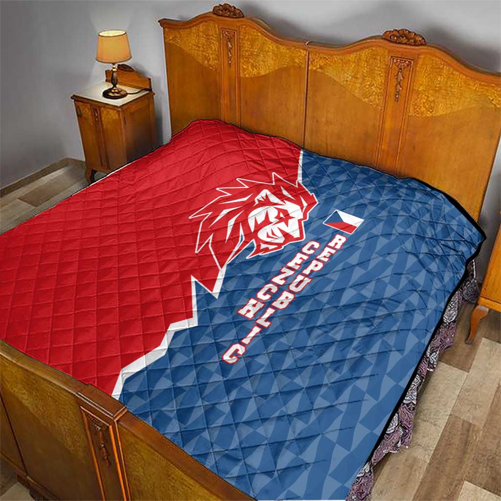 Czech Republic Quilt with Red Blue Modern Lion Design and Geometric Flag - Wonder Print Shop