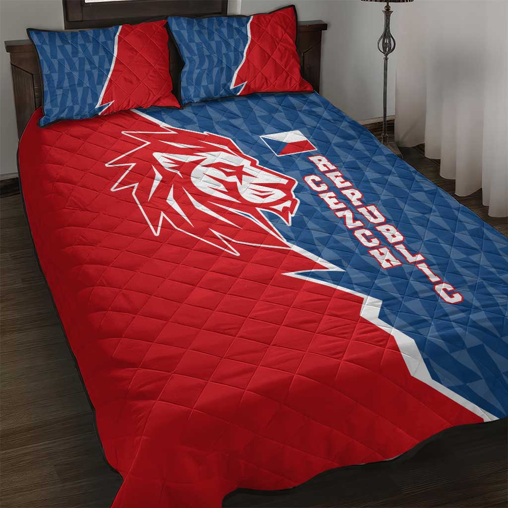Czech Republic Quilt Bed Set with Red Blue Modern Lion Design and Geometric Flag - Wonder Print Shop