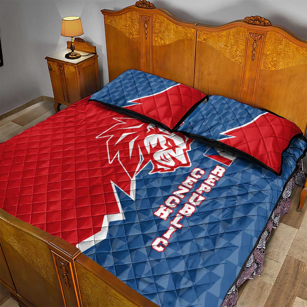 Czech Republic Quilt Bed Set with Red Blue Modern Lion Design and Geometric Flag - Wonder Print Shop
