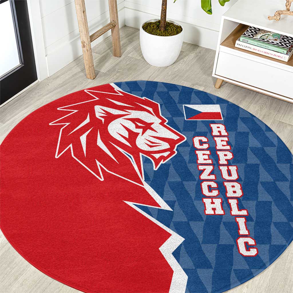 Czech Republic Round Carpet with Red Blue Modern Lion Design and Geometric Flag - Wonder Print Shop