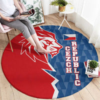 Czech Republic Round Carpet with Red Blue Modern Lion Design and Geometric Flag - Wonder Print Shop