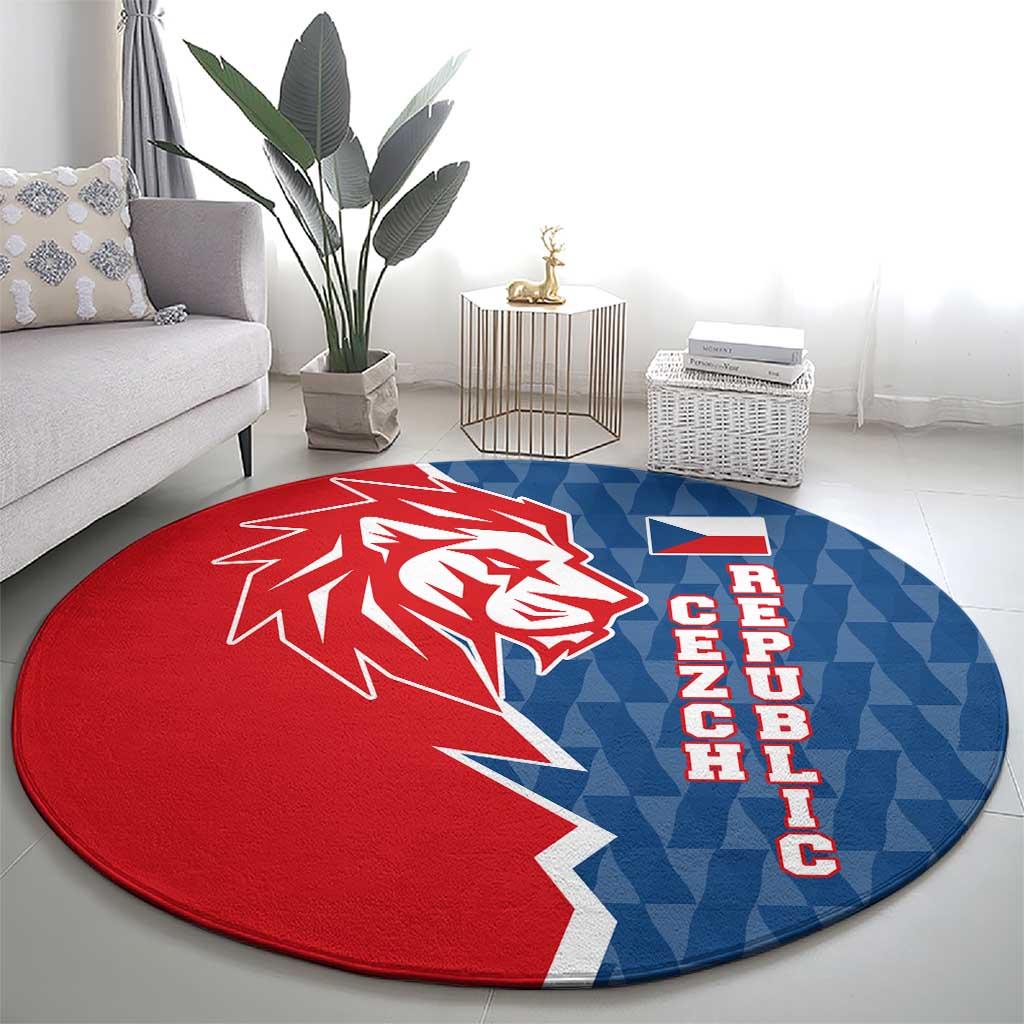 Czech Republic Round Carpet with Red Blue Modern Lion Design and Geometric Flag - Wonder Print Shop