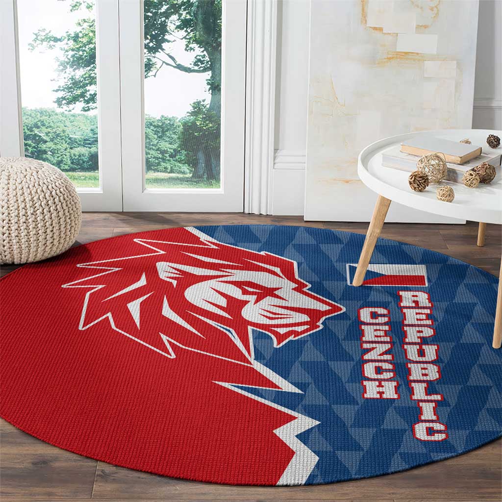 Czech Republic Round Carpet with Red Blue Modern Lion Design and Geometric Flag - Wonder Print Shop
