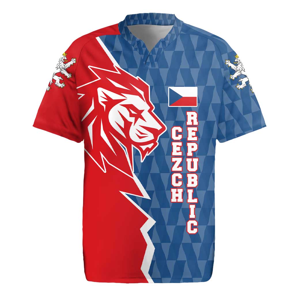 Czech Republic Rugby Jersey with Red Blue Modern Lion Design and Geometric Flag - Wonder Print Shop
