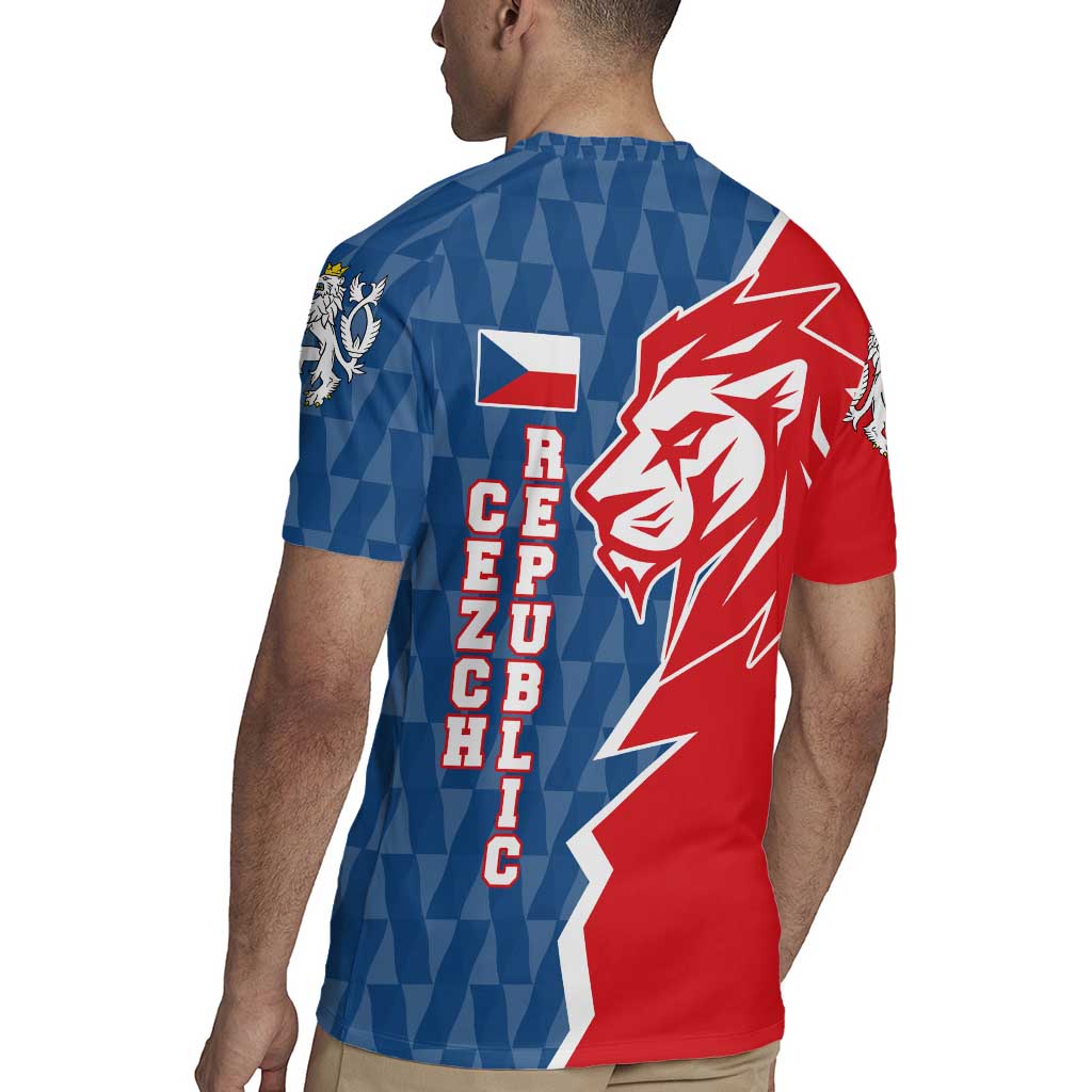 Czech Republic Rugby Jersey with Red Blue Modern Lion Design and Geometric Flag - Wonder Print Shop