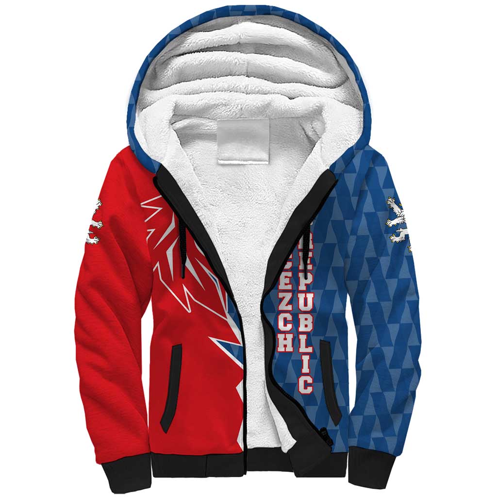 Czech Republic Sherpa Hoodie with Red Blue Modern Lion Design and Geometric Flag - Wonder Print Shop