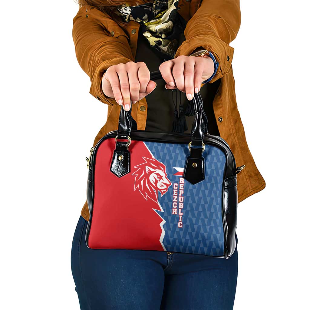Czech Republic Shoulder Handbag with Red Blue Modern Lion Design and Geometric Flag - Wonder Print Shop