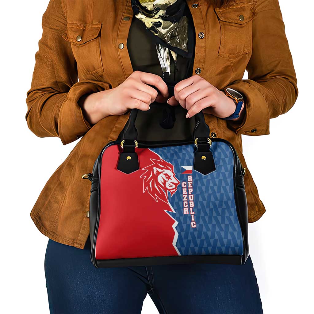 Czech Republic Shoulder Handbag with Red Blue Modern Lion Design and Geometric Flag - Wonder Print Shop
